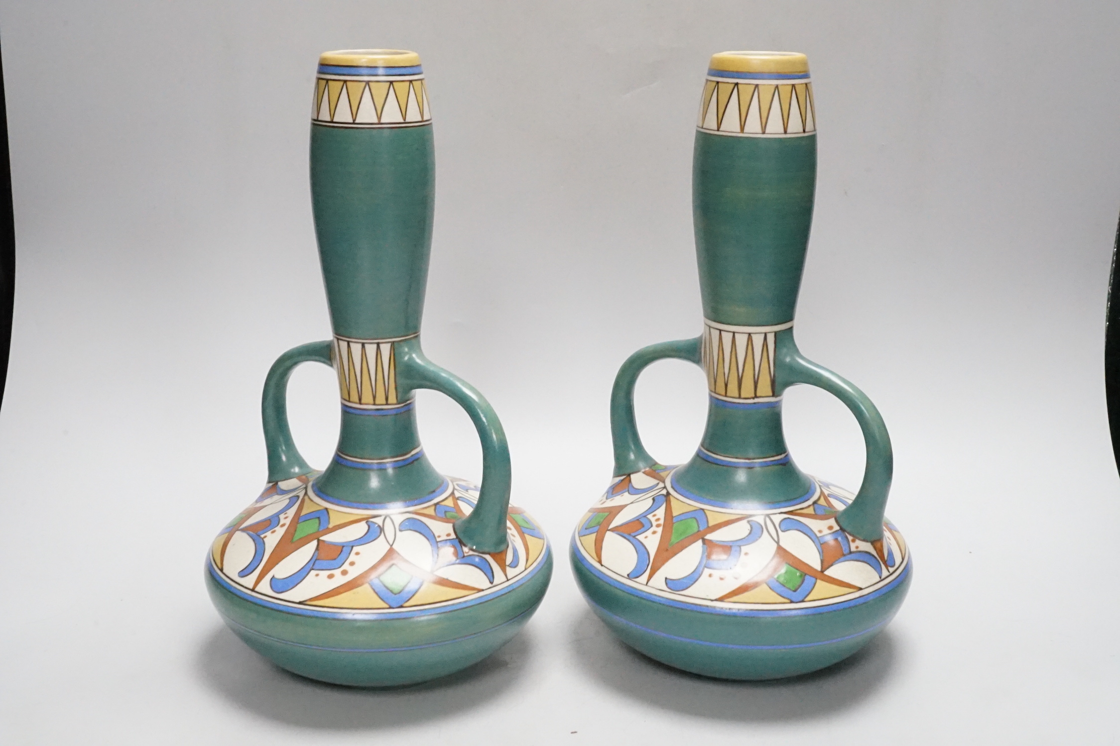 A pair of Arnhem Elrakka Art Nouveau vases, 29cm